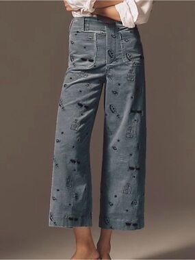 Maeve The Colette Cropped Wide Leg pants Embroidered Corduroy size 29